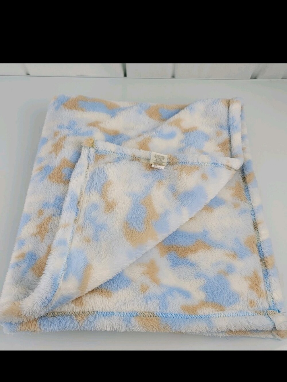 Kyle Deena Plush Camo Camoflauge Baby Blanket in Blue, Cream & Tan